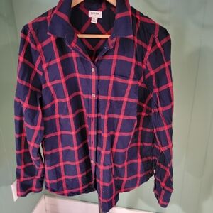 J. Crew Red and Navy Cotton Flannel Plaid Shirt, XL